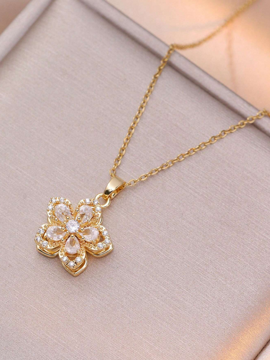 N13 Rotatable Crystal Blossom Pendant Necklace