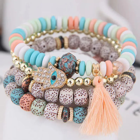 B19 Hamsa Mixed Color Bracelet Set