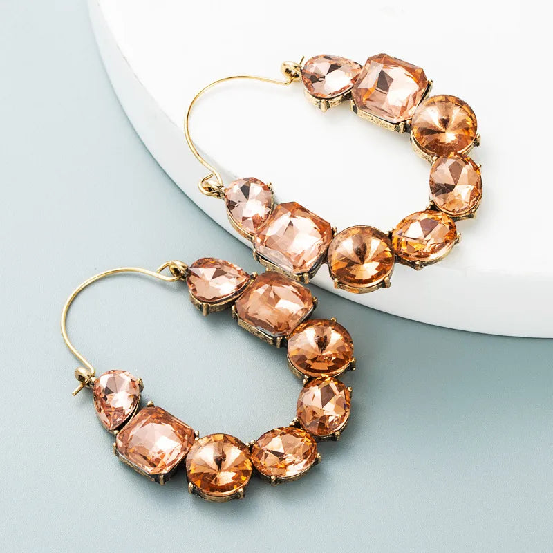 Inlaid Color Crystals Earrings - 2 Available Colors
