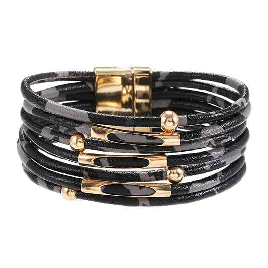 B20 Leopard Leather Layered Bracelet