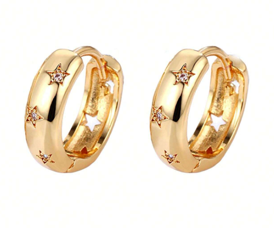 E72 Zircon Inlay Star Design Hoop Earrings